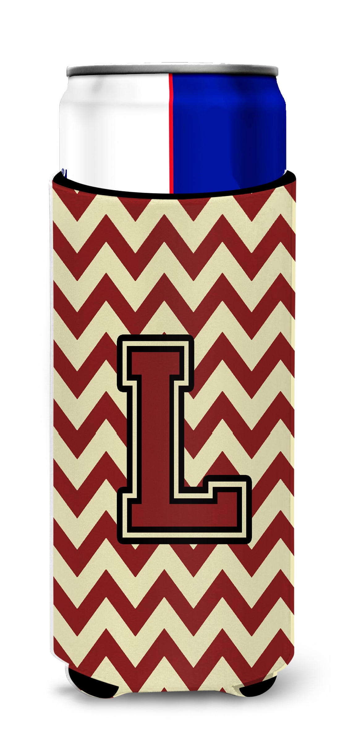 Letter L Chevron Maroon and Gold Ultra Beverage Insulators for slim cans CJ1061-LMUK.