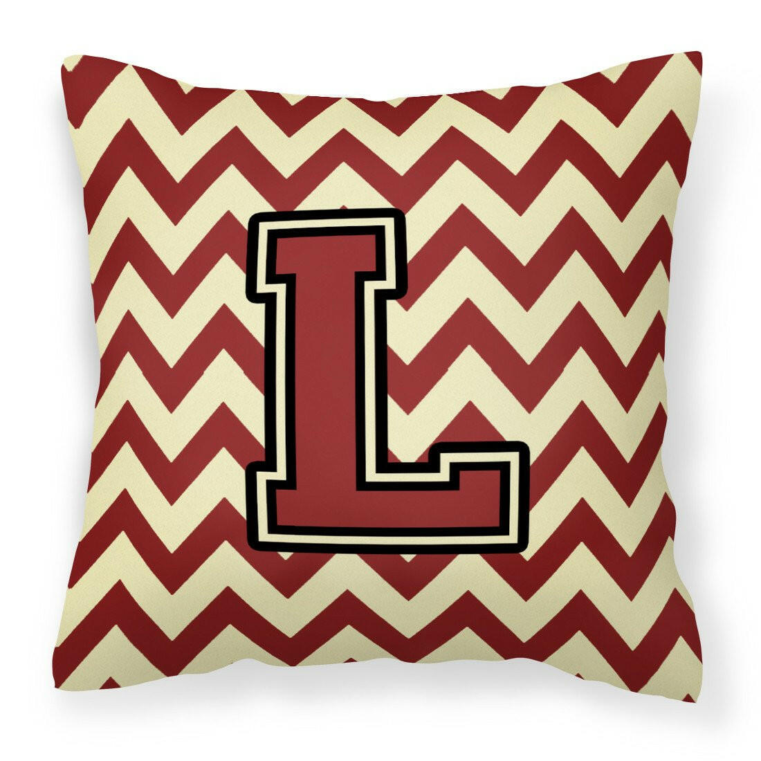 Letter L Chevron Maroon and Gold Fabric Decorative Pillow CJ1061-LPW1414 by Caroline&#39;s Treasures