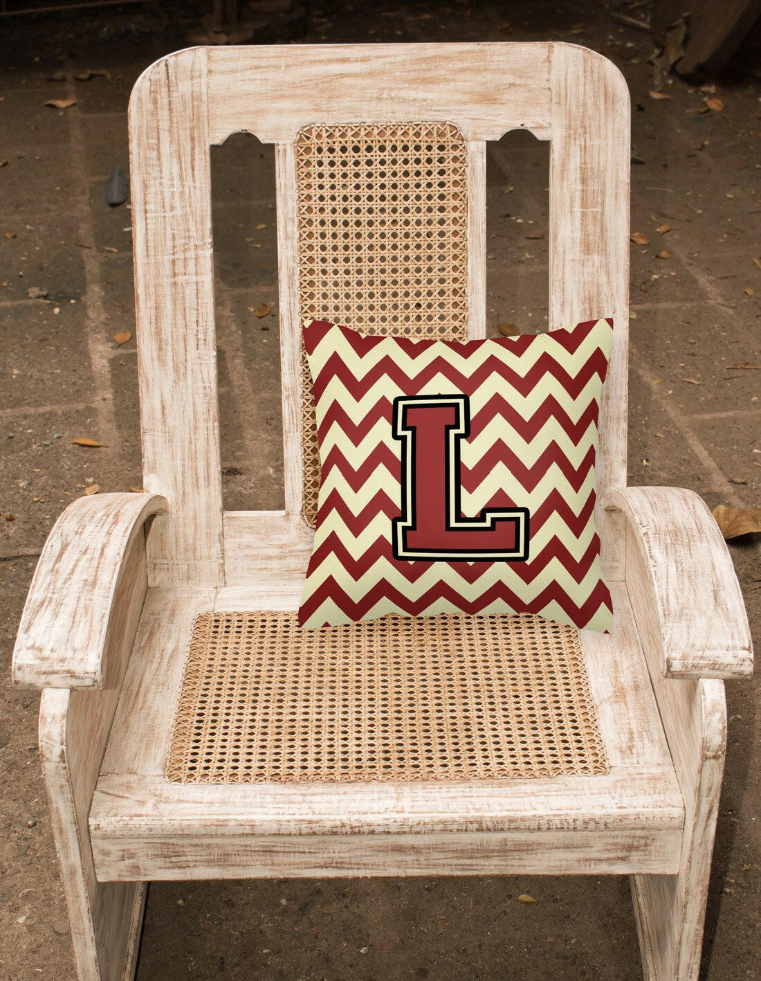 Letter L Chevron Maroon and Gold Fabric Decorative Pillow CJ1061-LPW1414 by Caroline's Treasures