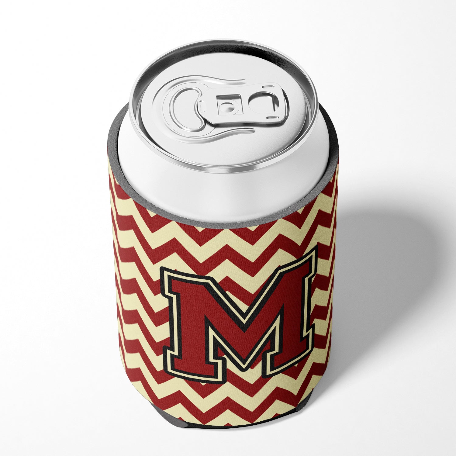 Letter M Chevron Maroon and Gold Can or Bottle Hugger CJ1061-MCC.