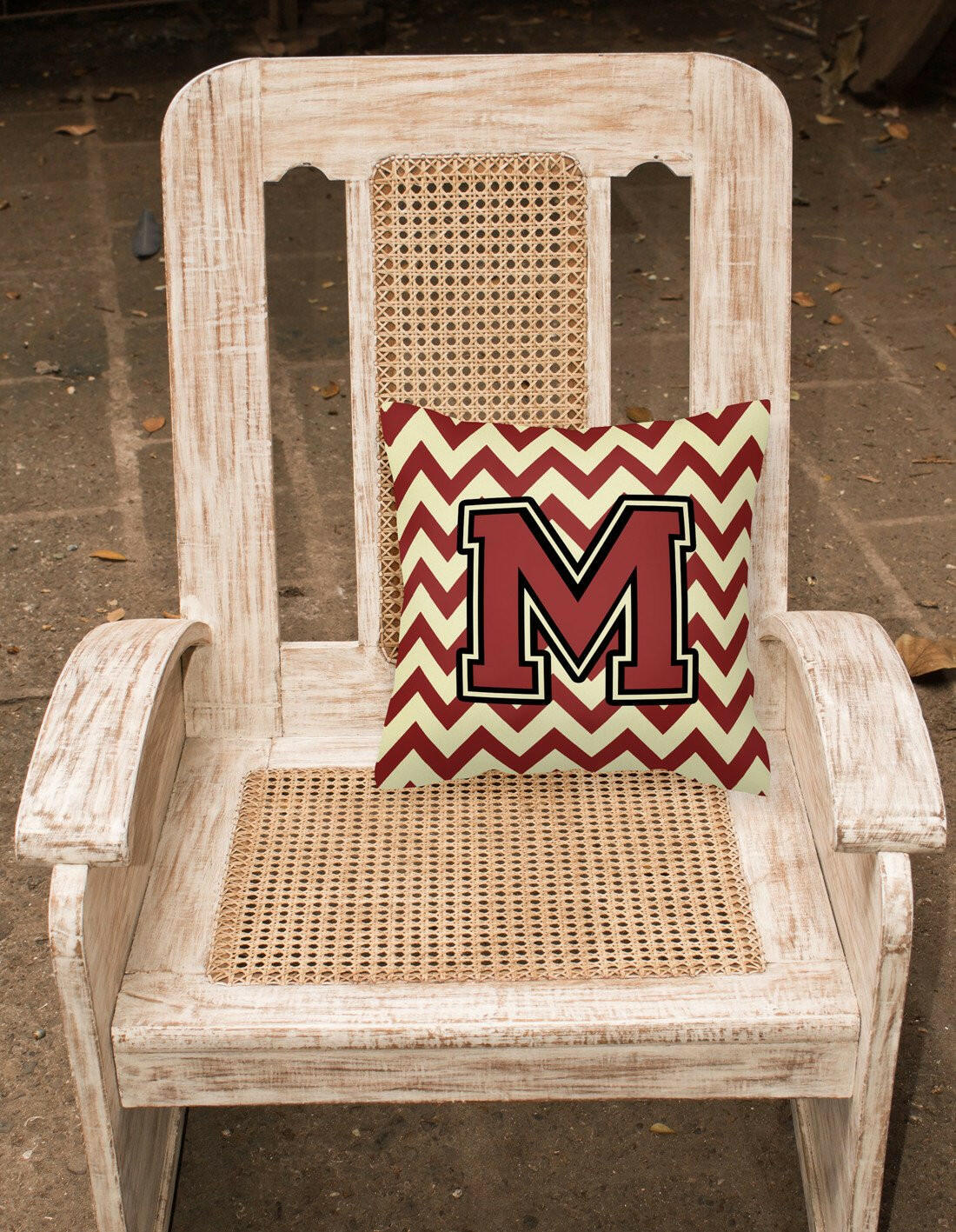 Letter M Chevron Maroon and Gold Fabric Decorative Pillow CJ1061-MPW1414 by Caroline's Treasures