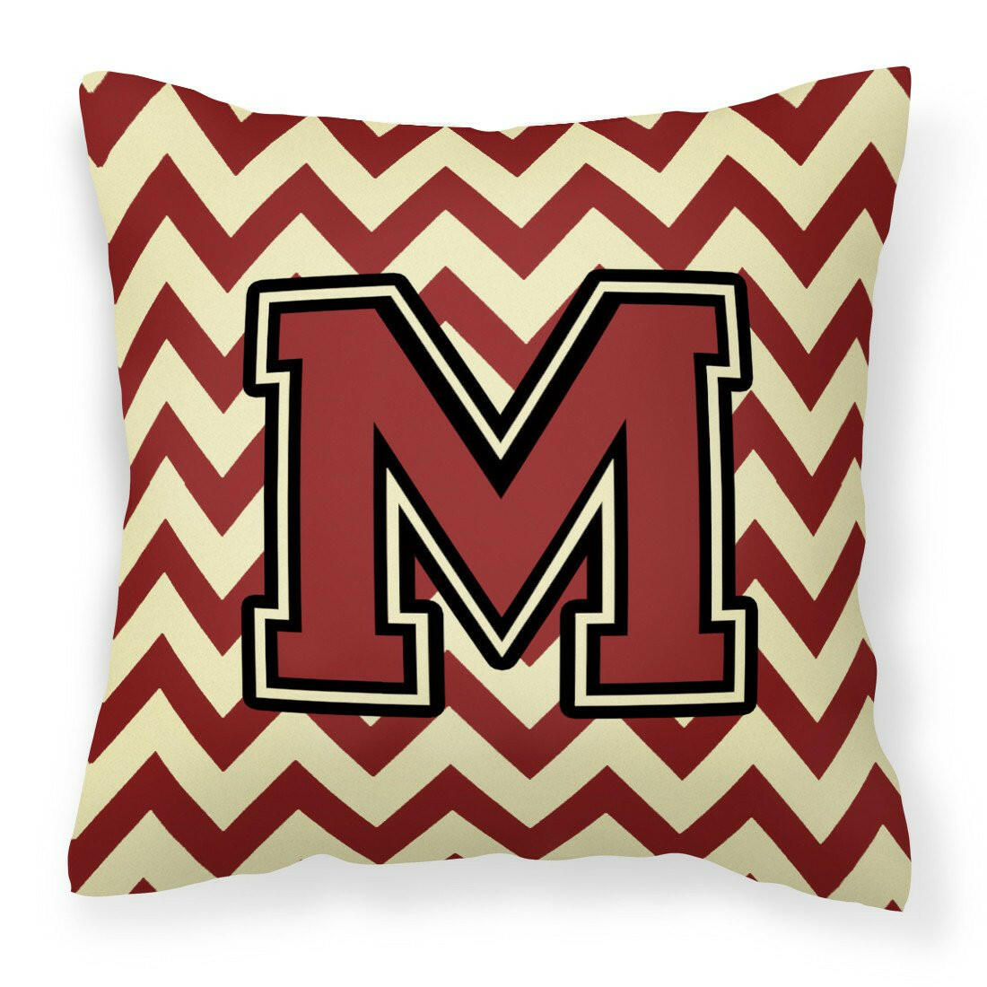 Letter M Chevron Maroon and Gold Fabric Decorative Pillow CJ1061-MPW1414 by Caroline's Treasures