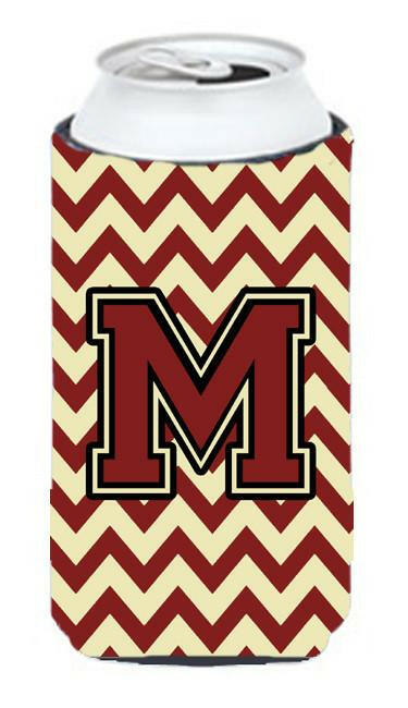 Letter M Chevron Maroon and Gold Tall Boy Beverage Insulator Hugger CJ1061-MTBC by Caroline's Treasures