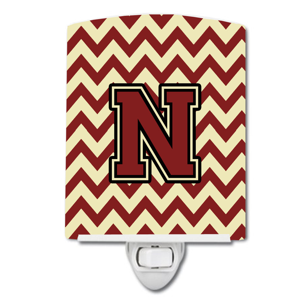 Letter N Chevron Maroon and Gold Ceramic Night Light CJ1061-NCNL - the-store.com