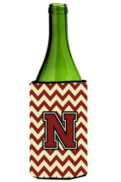 Letter N Chevron Maroon and Gold Wine Bottle Beverage Insulator Hugger CJ1061-NLITERK by Caroline's Treasures