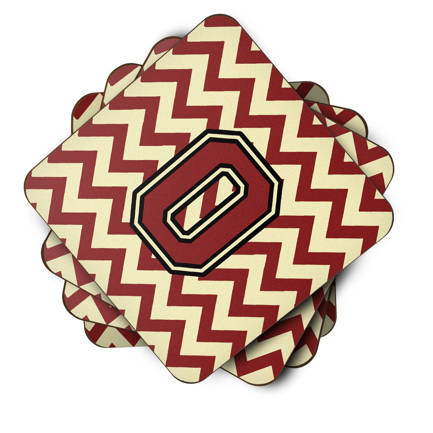 Letter O Chevron Maroon and Gold Foam Coaster Set of 4 CJ1061-OFC - the-store.com