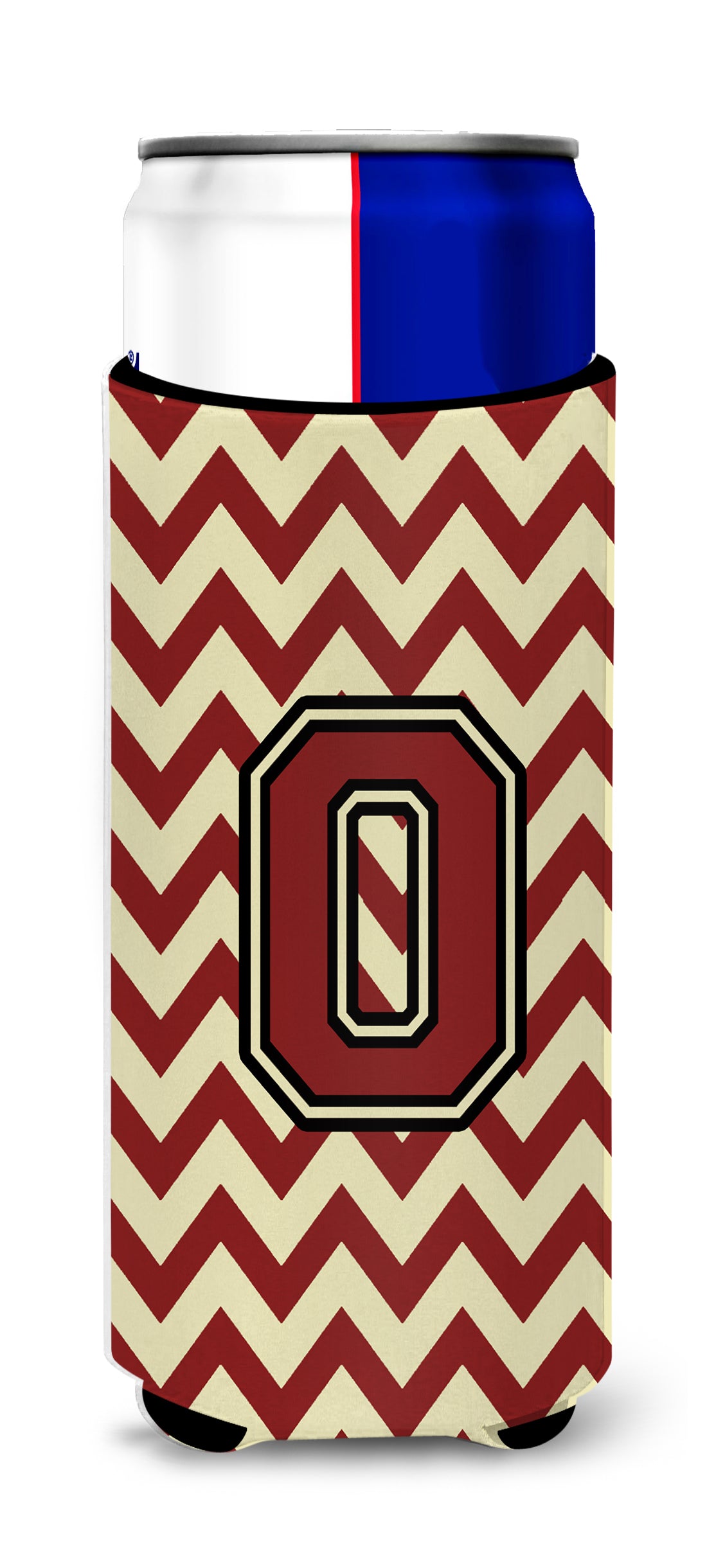 Letter O Chevron Maroon and Gold Ultra Beverage Insulators for slim cans CJ1061-OMUK.