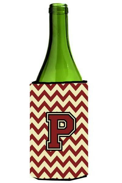 Letter P Chevron Maroon and Gold Wine Bottle Beverage Insulator Hugger CJ1061-PLITERK by Caroline&#39;s Treasures