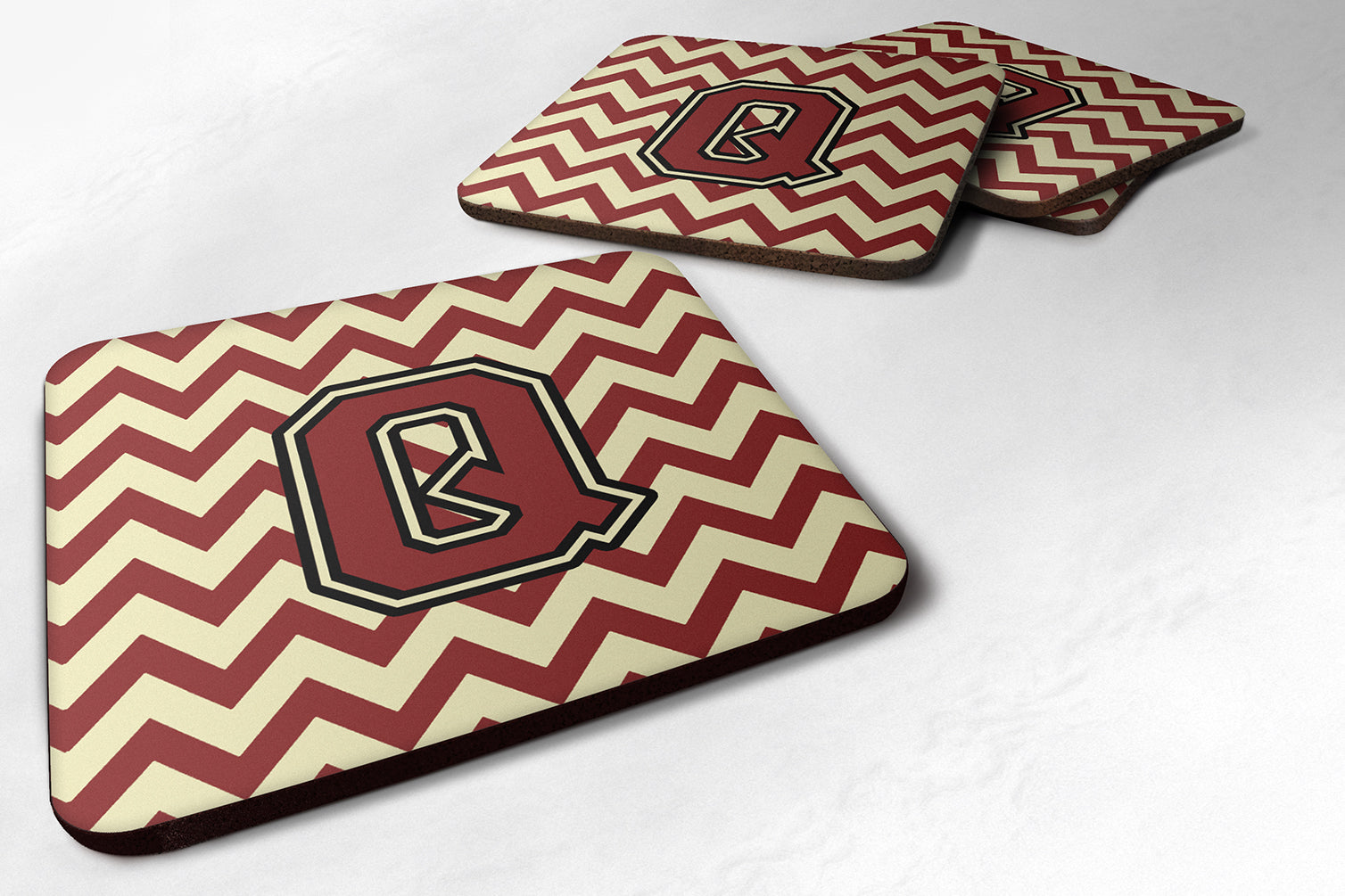 Letter Q Chevron Maroon and Gold Foam Coaster Set of 4 CJ1061-QFC - the-store.com