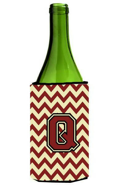 Letter Q Chevron Maroon and Gold Wine Bottle Beverage Insulator Hugger CJ1061-QLITERK by Caroline's Treasures