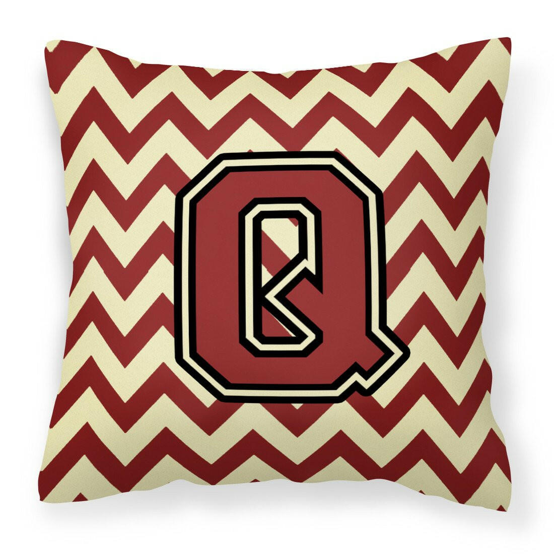 Letter Q Chevron Maroon and Gold Fabric Decorative Pillow CJ1061-QPW1414 by Caroline's Treasures