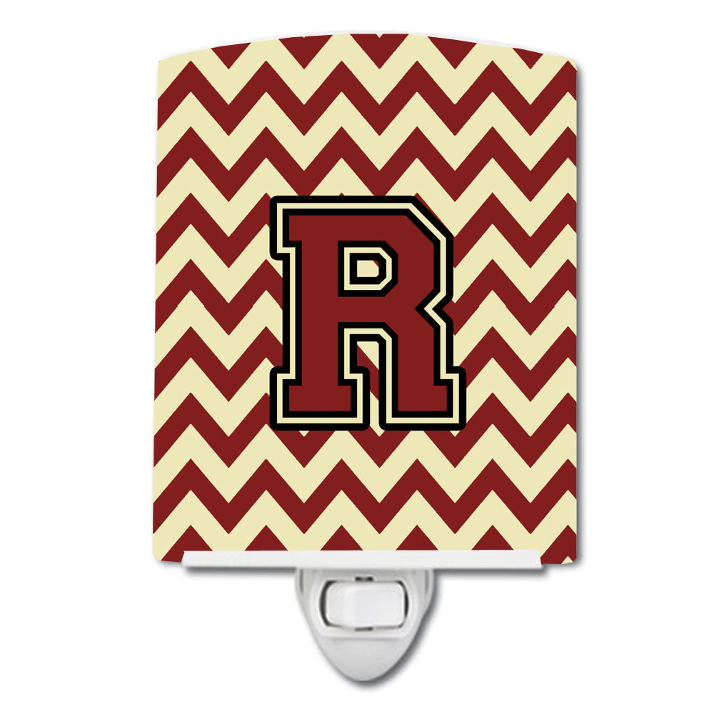 Letter R Chevron Maroon and Gold Ceramic Night Light CJ1061-RCNL - the-store.com