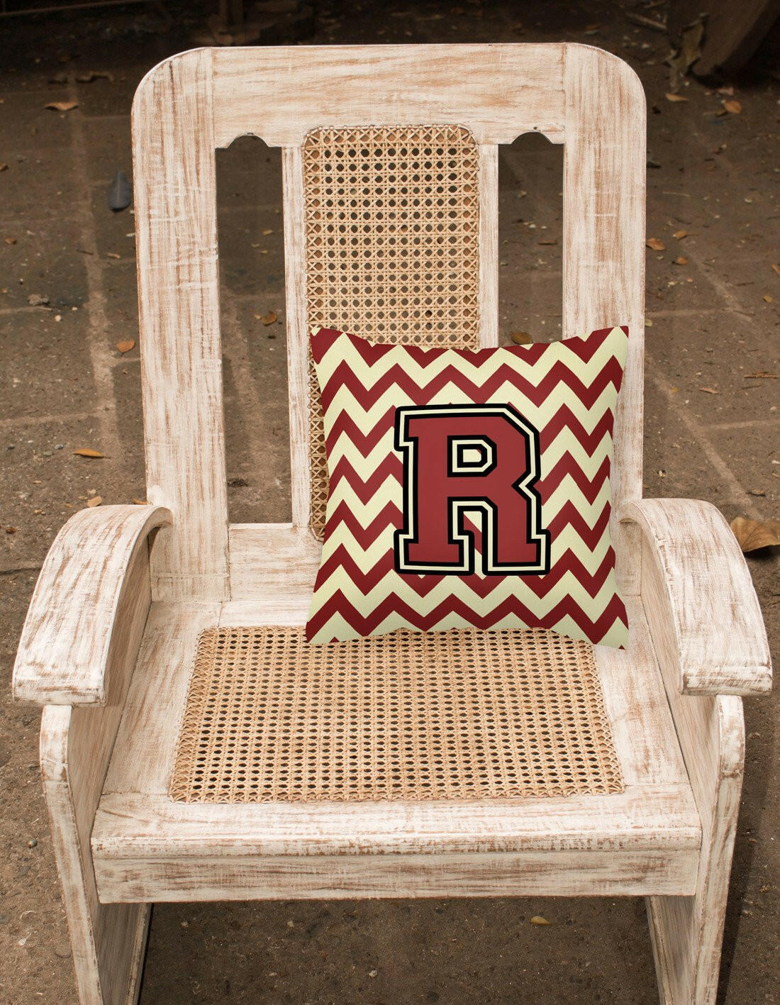 Letter R Chevron Maroon and Gold Fabric Decorative Pillow CJ1061-RPW1414 by Caroline's Treasures