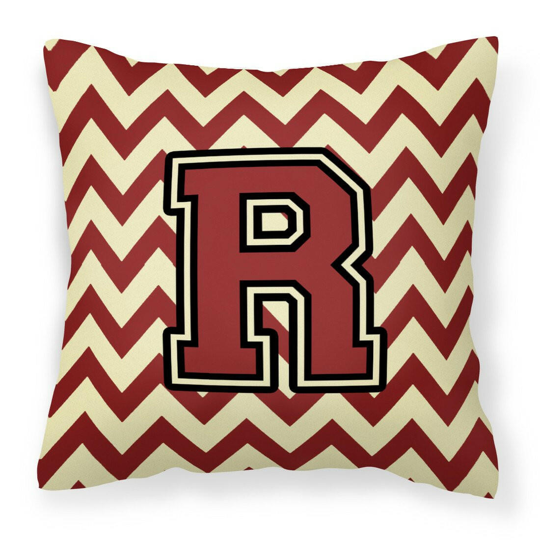 Letter R Chevron Maroon and Gold Fabric Decorative Pillow CJ1061-RPW1414 by Caroline's Treasures