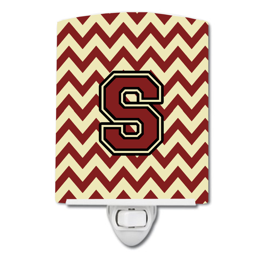 Letter S Chevron Maroon and Gold Ceramic Night Light CJ1061-SCNL - the-store.com