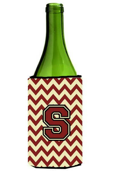 Letter S Chevron Maroon and Gold Wine Bottle Beverage Insulator Hugger CJ1061-SLITERK by Caroline's Treasures