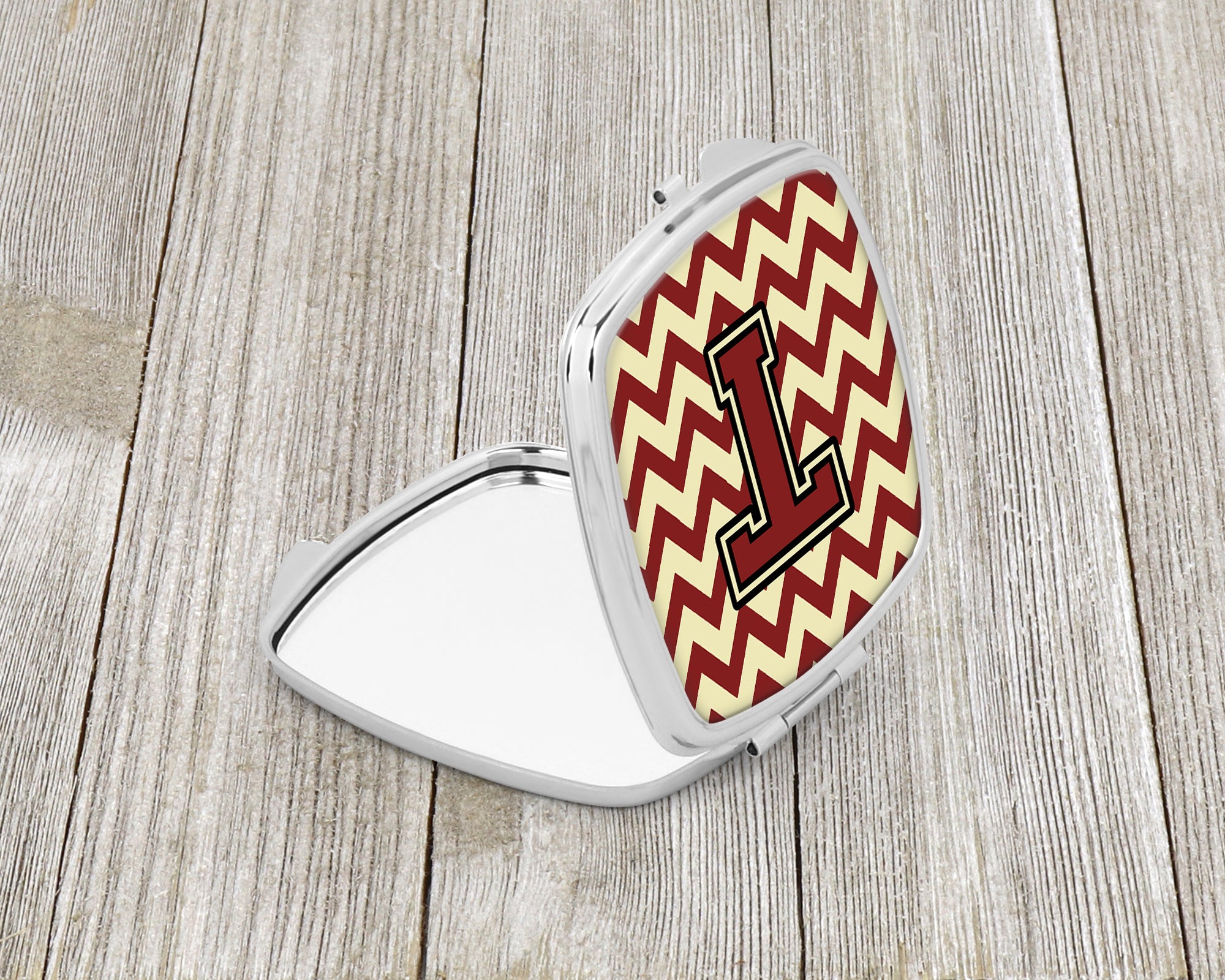 Letter T Chevron Maroon and Gold Compact Mirror CJ1061-TSCM  the-store.com.