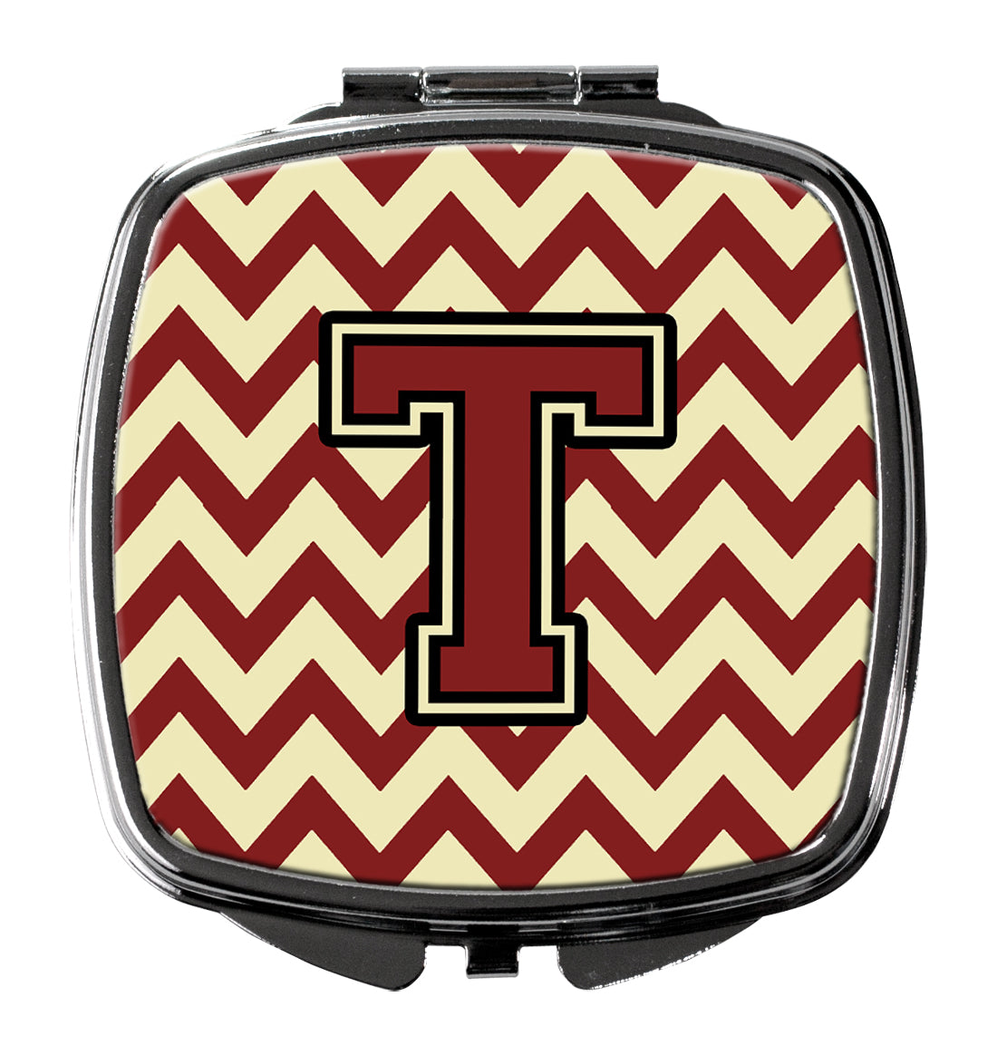 Letter T Chevron Maroon and Gold Compact Mirror CJ1061-TSCM  the-store.com.