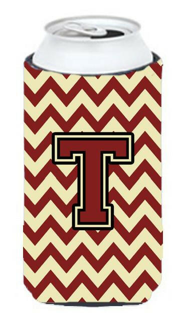 Letter T Chevron Maroon and Gold Tall Boy Beverage Insulator Hugger CJ1061-TTBC by Caroline's Treasures