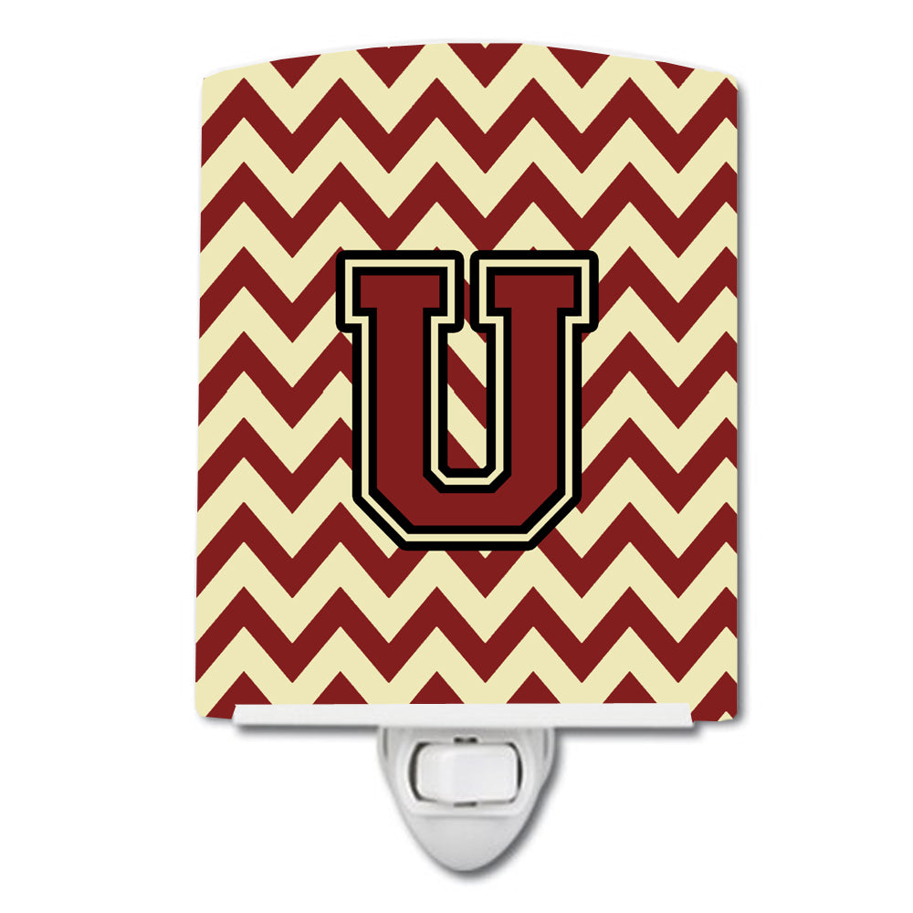 Letter U Chevron Maroon and Gold Ceramic Night Light CJ1061-UCNL - the-store.com