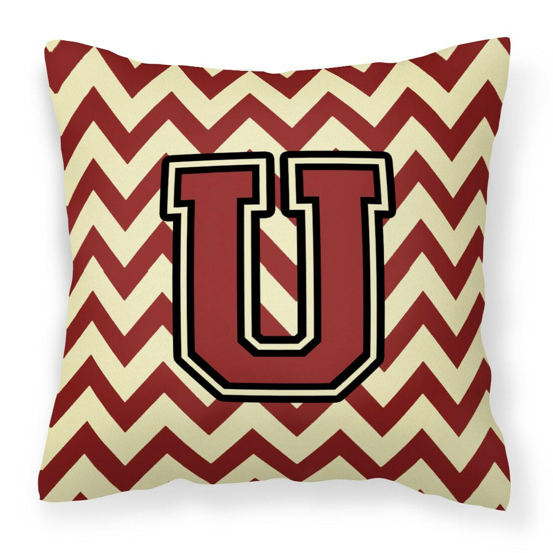 Letter U Chevron Maroon and Gold Fabric Decorative Pillow CJ1061-UPW1414 by Caroline's Treasures