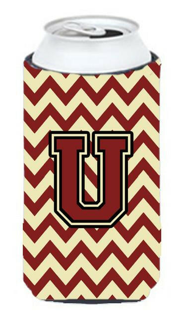 Letter U Chevron Maroon and Gold Tall Boy Beverage Insulator Hugger CJ1061-UTBC by Caroline's Treasures