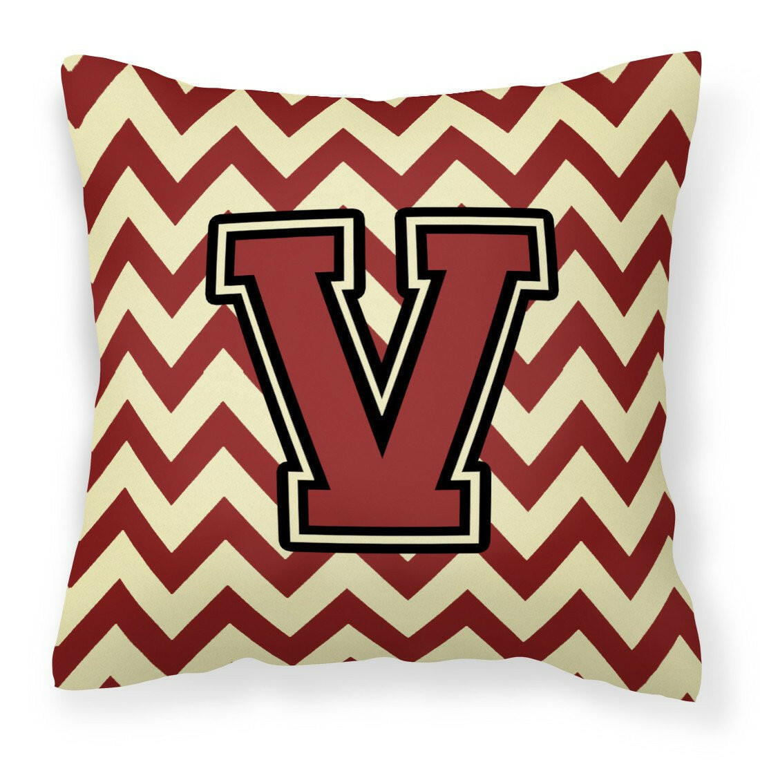 Letter V Chevron Maroon and Gold Fabric Decorative Pillow CJ1061-VPW1414 by Caroline's Treasures