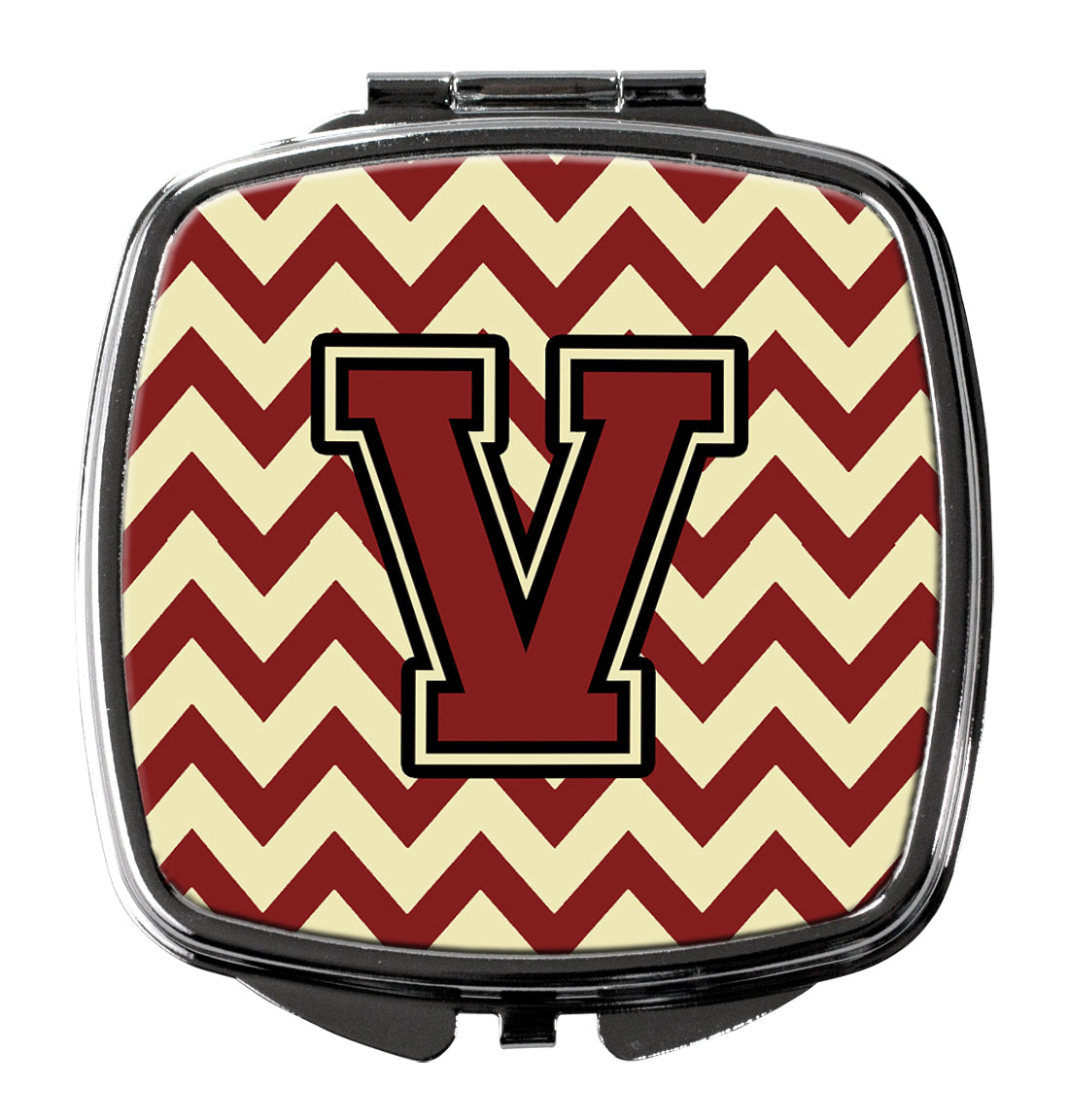 Letter V Chevron Maroon and Gold Compact Mirror CJ1061-VSCM  the-store.com.