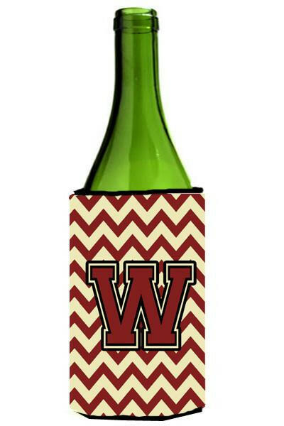 Letter W Chevron Maroon and Gold Wine Bottle Beverage Insulator Hugger CJ1061-WLITERK by Caroline's Treasures