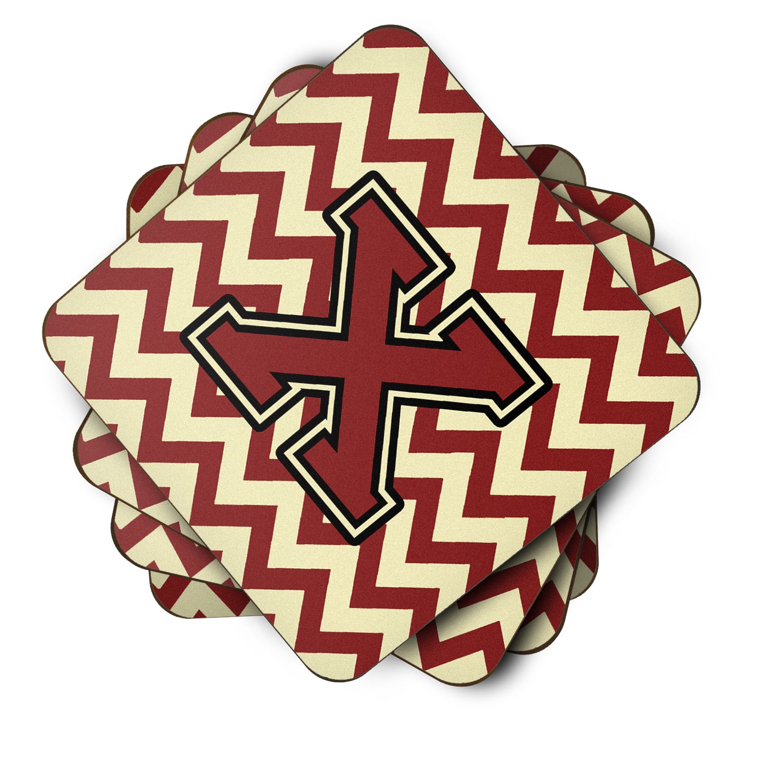 Letter X Chevron Maroon and Gold Foam Coaster Set of 4 CJ1061-XFC - the-store.com