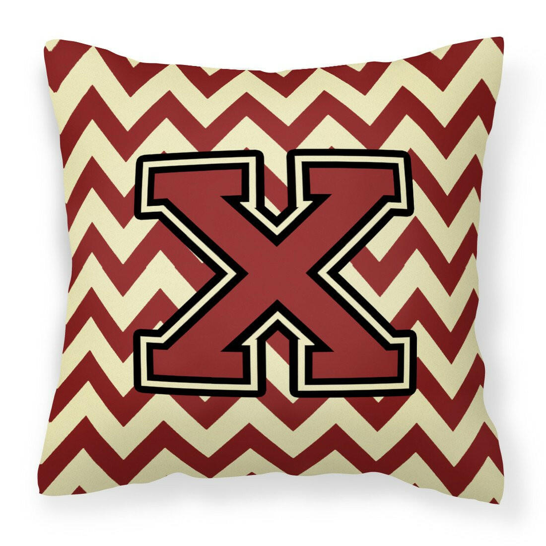 Letter X Chevron Maroon and Gold Fabric Decorative Pillow CJ1061-XPW1414 by Caroline&#39;s Treasures