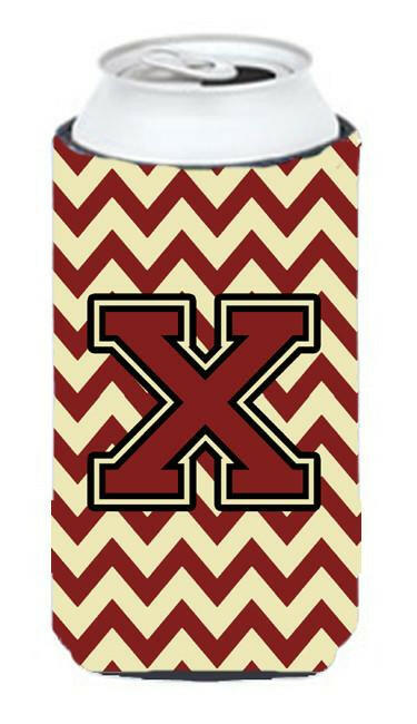 Letter X Chevron Maroon and Gold Tall Boy Beverage Insulator Hugger CJ1061-XTBC by Caroline&#39;s Treasures