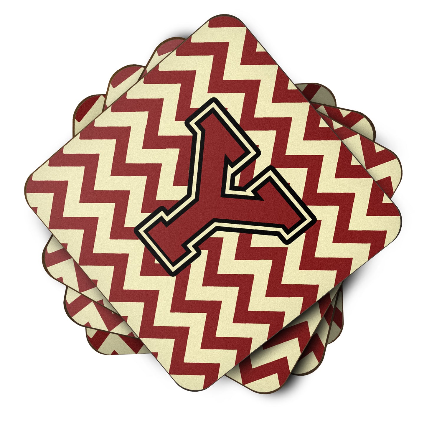 Letter Y Chevron Maroon and Gold Foam Coaster Set of 4 CJ1061-YFC - the-store.com