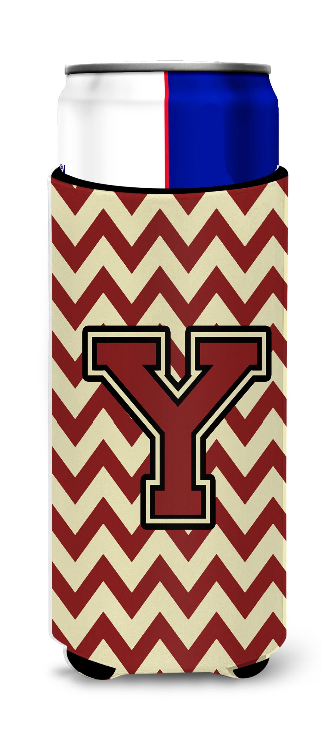 Letter Y Chevron Maroon and Gold Ultra Beverage Insulators for slim cans CJ1061-YMUK.