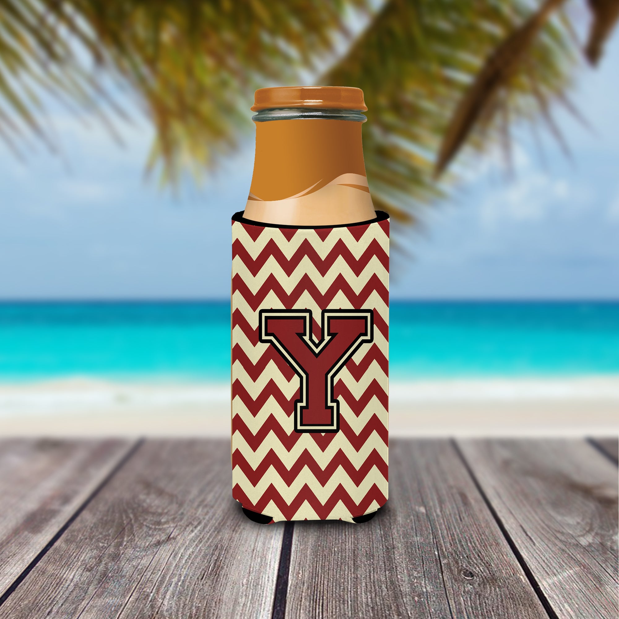 Letter Y Chevron Maroon and Gold Ultra Beverage Insulators for slim cans CJ1061-YMUK.