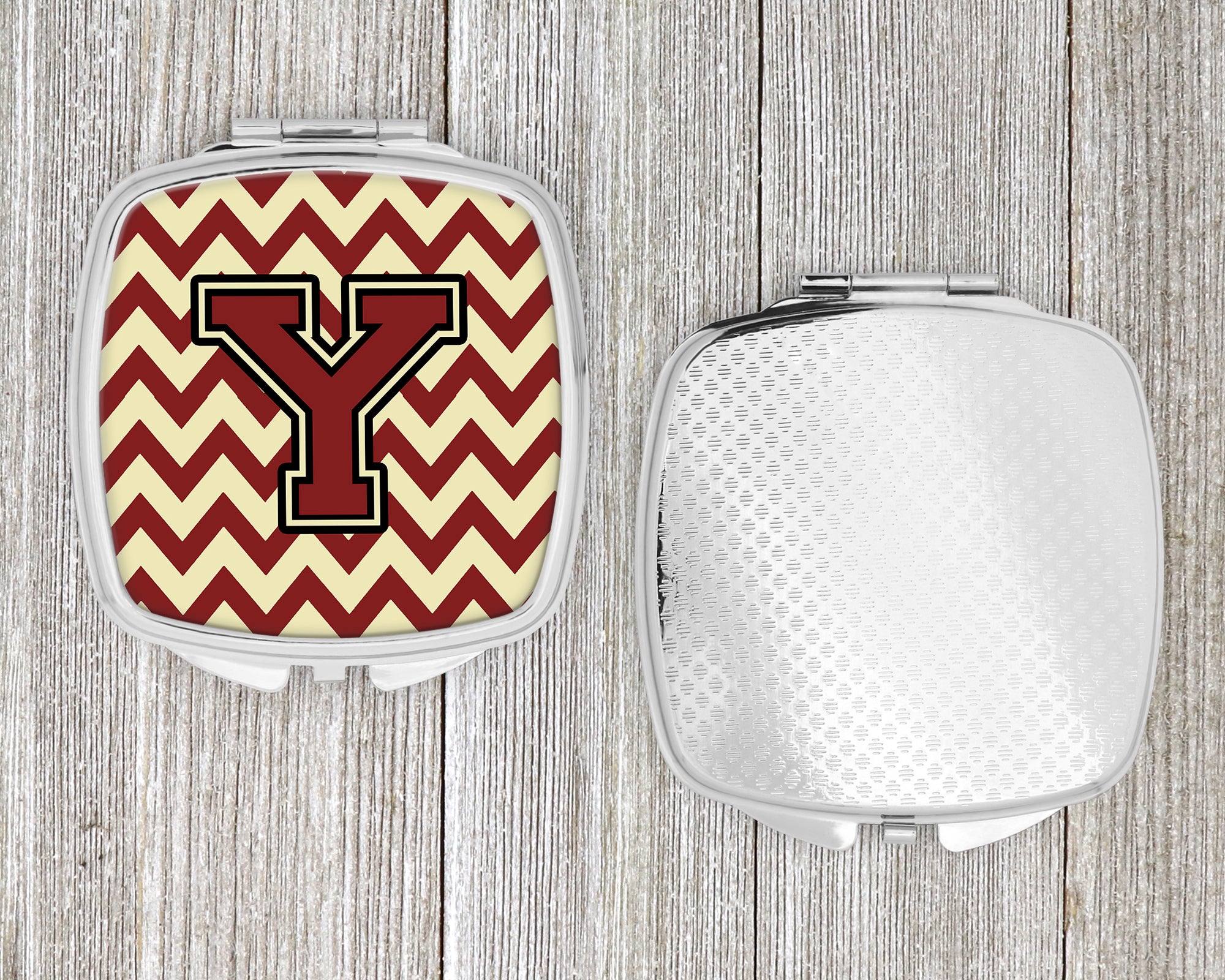 Letter Y Chevron Maroon and Gold Compact Mirror CJ1061-YSCM  the-store.com.