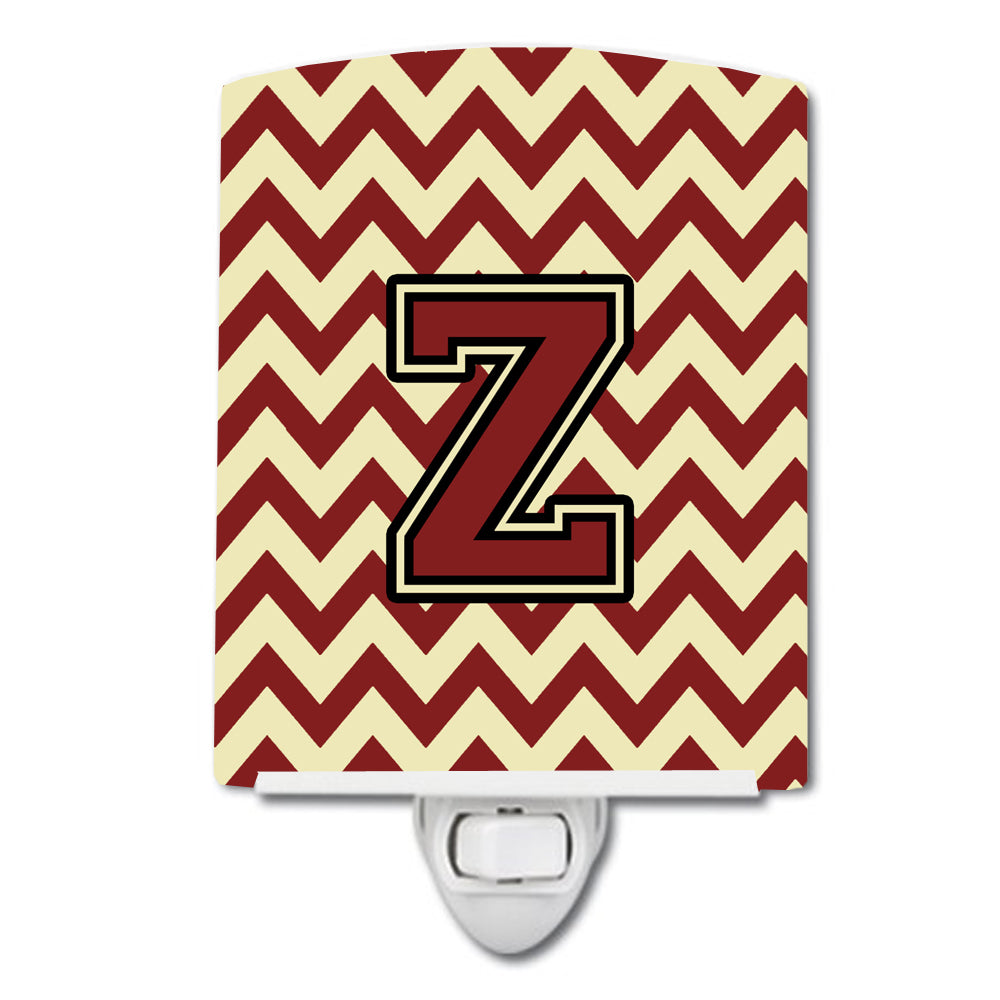 Letter Z Chevron Maroon and Gold Ceramic Night Light CJ1061-ZCNL - the-store.com