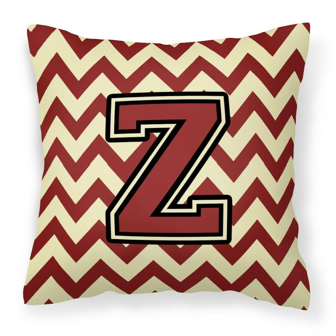 Letter Z Chevron Maroon and Gold Fabric Decorative Pillow CJ1061-ZPW1414 by Caroline's Treasures