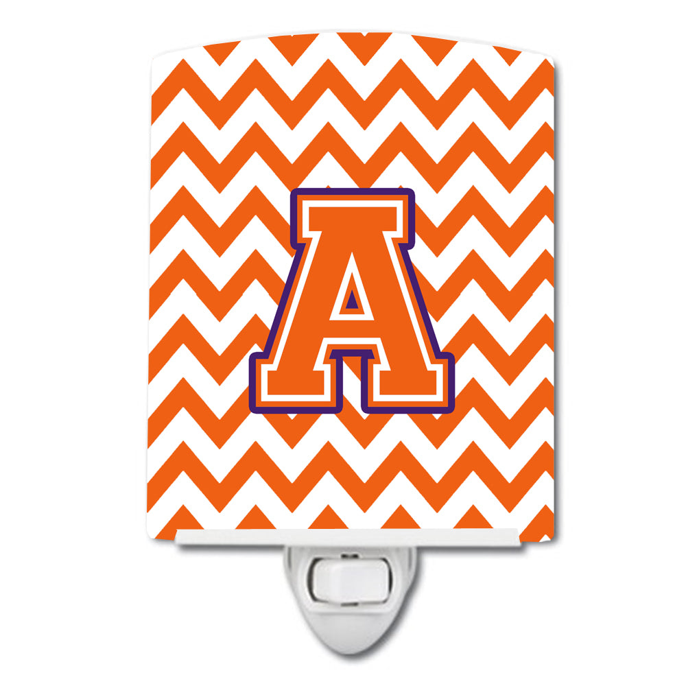 Letter A Chevron Orange and Regalia Ceramic Night Light CJ1062-ACNL - the-store.com