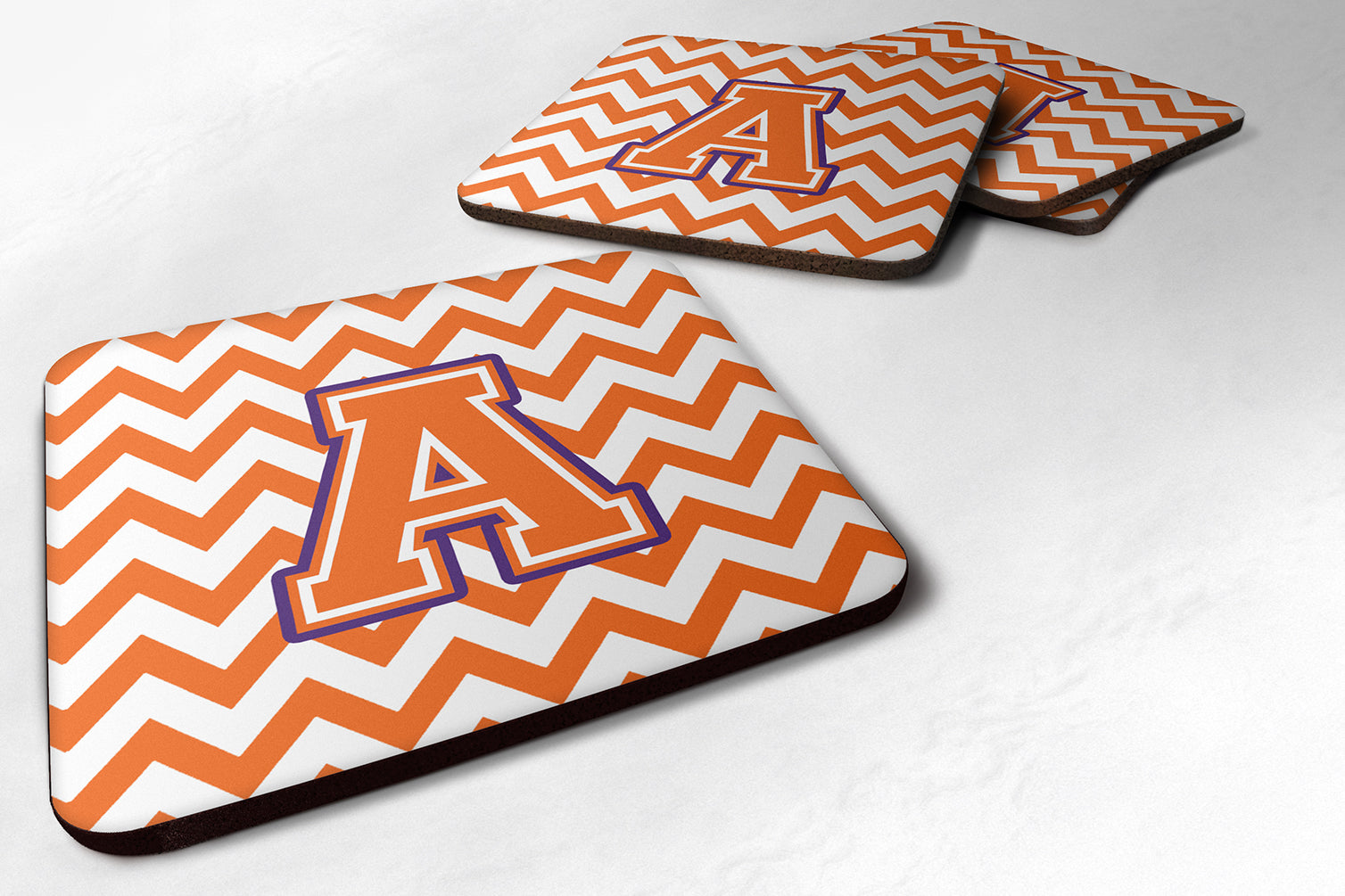 Letter A Chevron Orange and Regalia Foam Coaster Set of 4 CJ1062-AFC - the-store.com