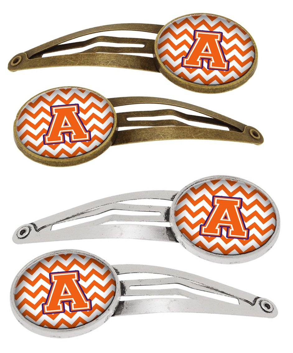 Letter A Chevron Orange and Regalia Set of 4 Barrettes Hair Clips CJ1062-AHCS4 by Caroline&#39;s Treasures