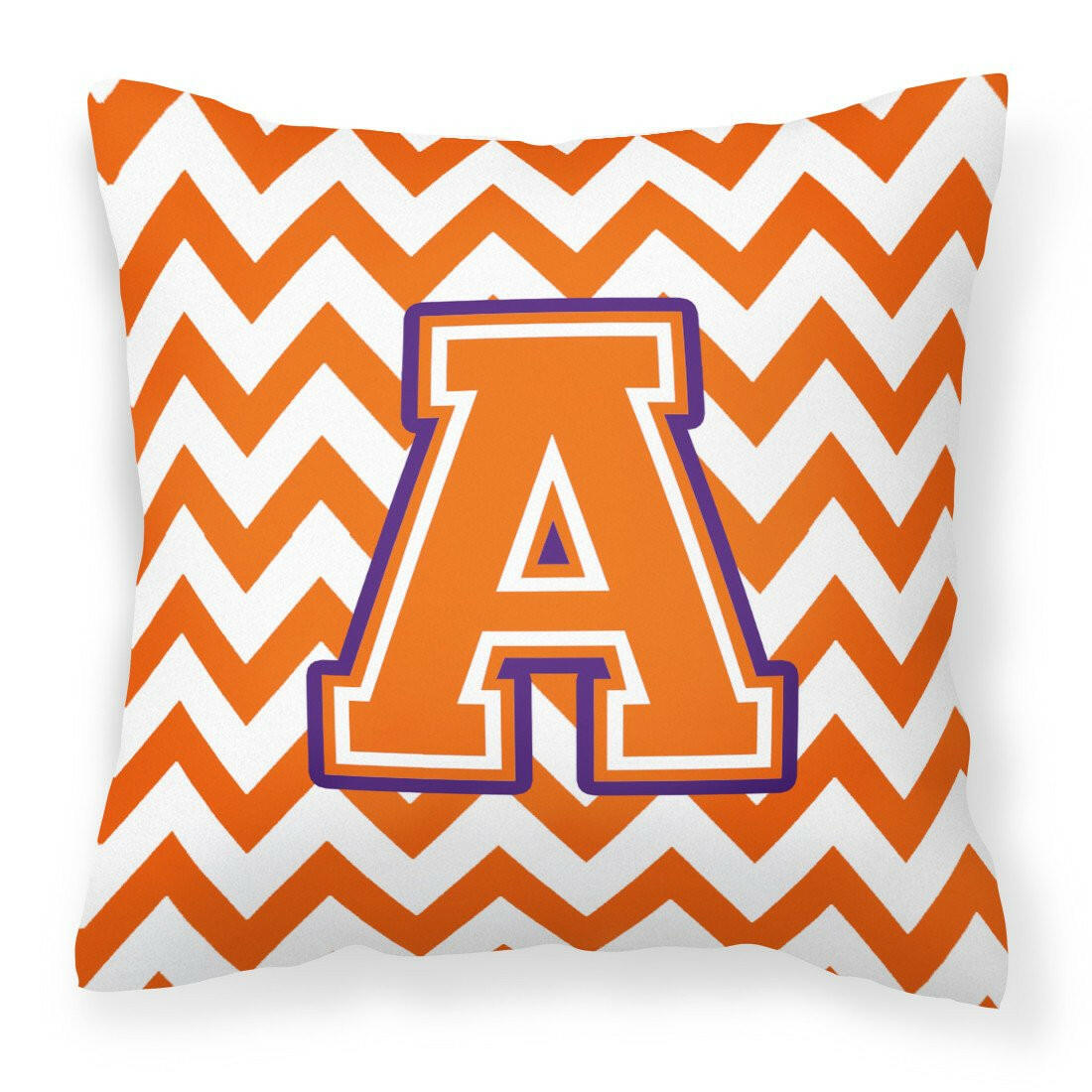 Letter A Chevron Orange and Regalia Fabric Decorative Pillow CJ1062-APW1414 by Caroline's Treasures