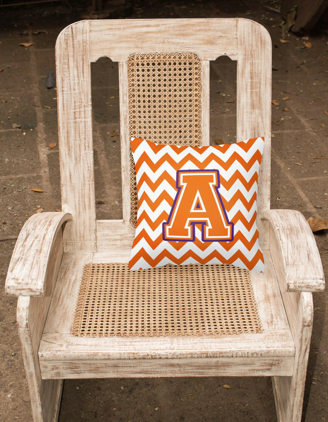 Letter A Chevron Orange and Regalia Fabric Decorative Pillow CJ1062-APW1414 by Caroline's Treasures