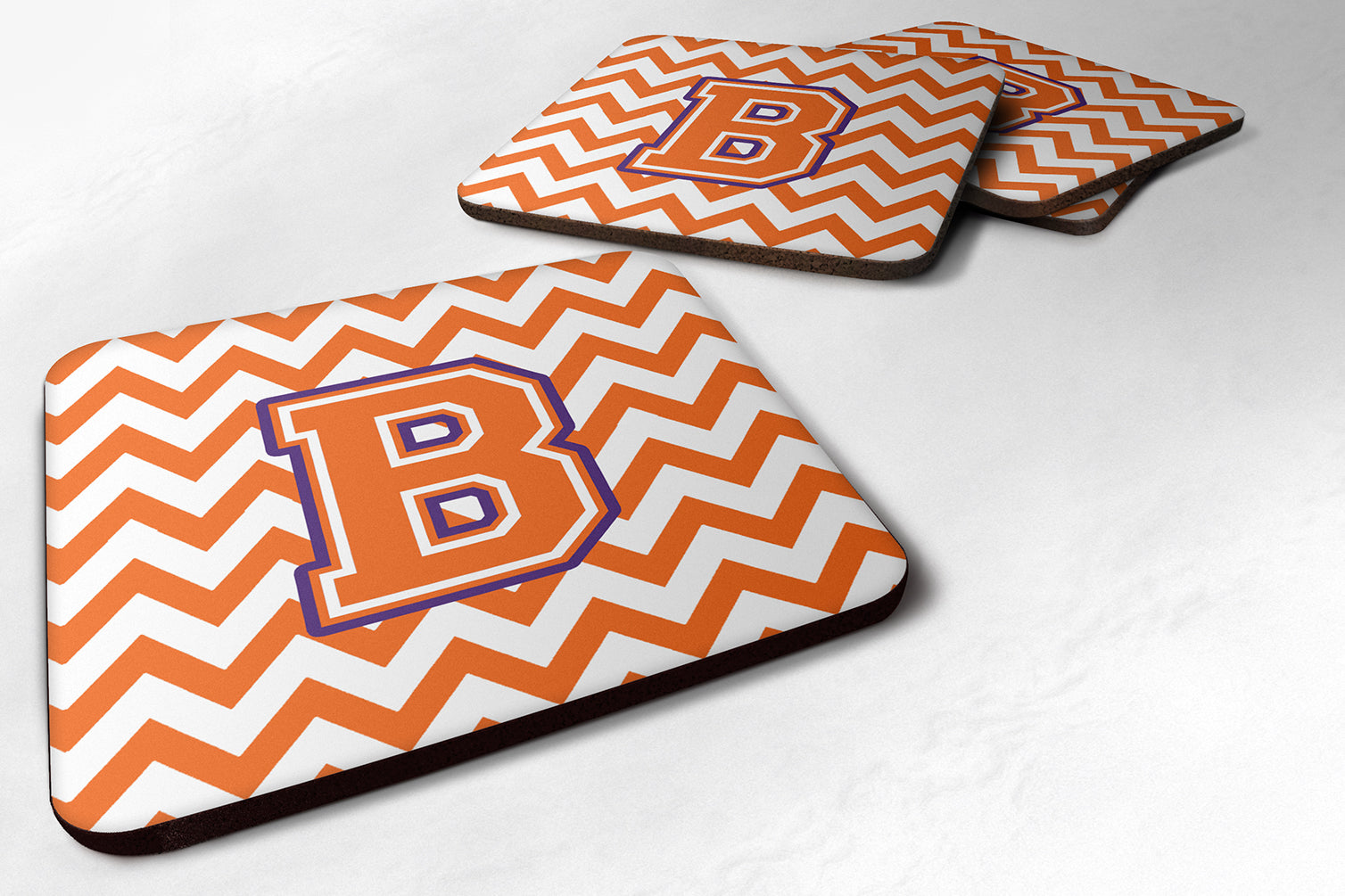 Letter B Chevron Orange and Regalia Foam Coaster Set of 4 CJ1062-BFC - the-store.com