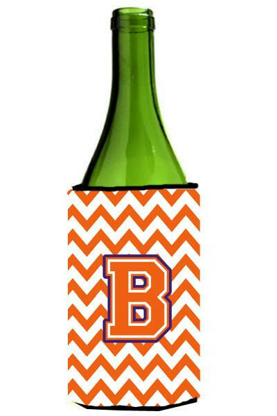 Letter B Chevron Orange and Regalia Wine Bottle Beverage Insulator Hugger CJ1062-BLITERK by Caroline's Treasures