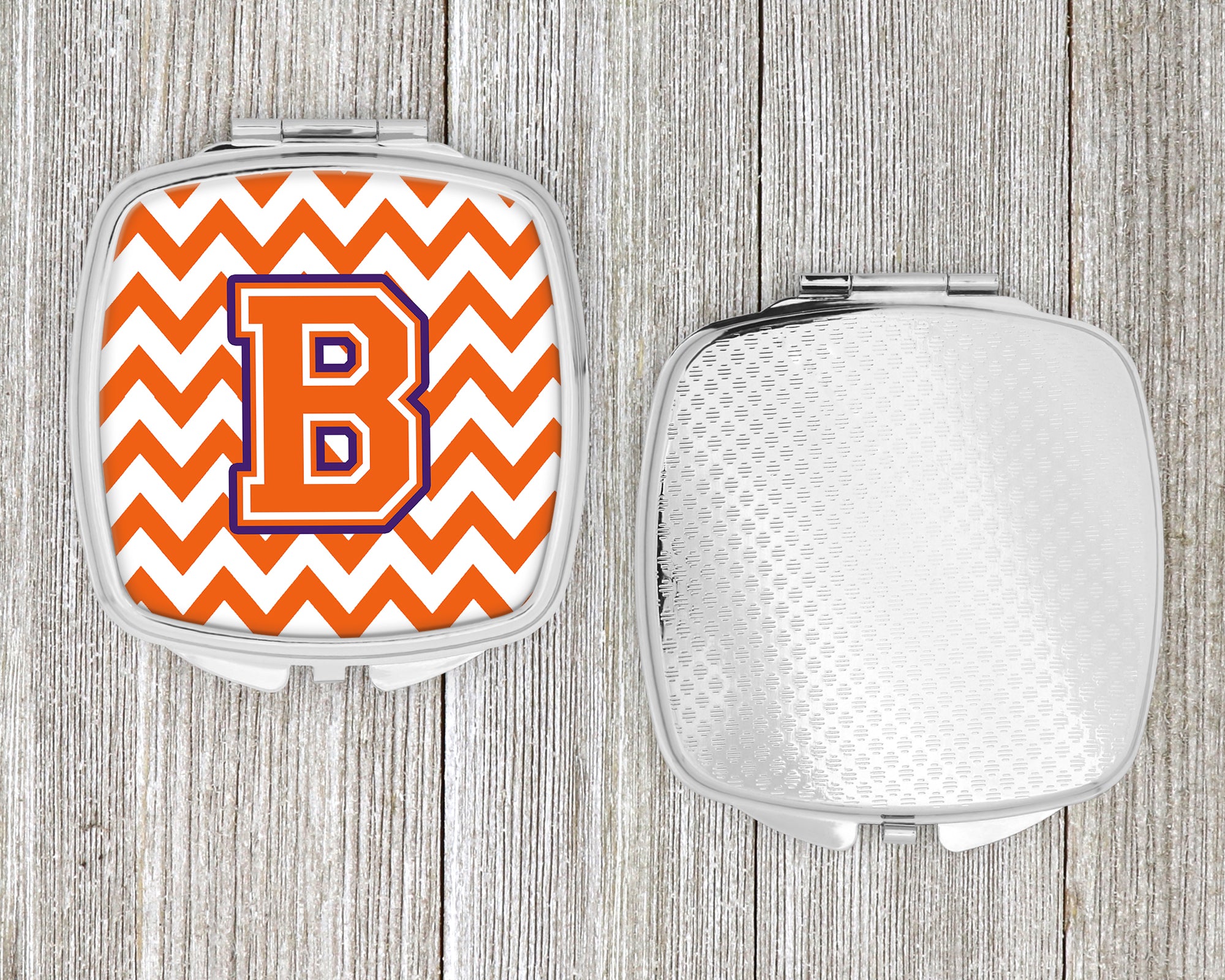 Letter B Chevron Orange and Regalia Compact Mirror CJ1062-BSCM  the-store.com.