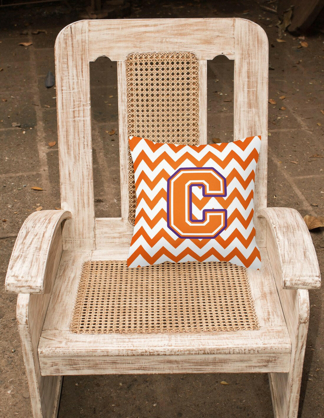 Letter C Chevron Orange and Regalia Fabric Decorative Pillow CJ1062-CPW1414 by Caroline's Treasures