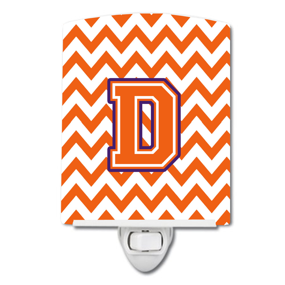 Letter D Chevron Orange and Regalia Ceramic Night Light CJ1062-DCNL - the-store.com