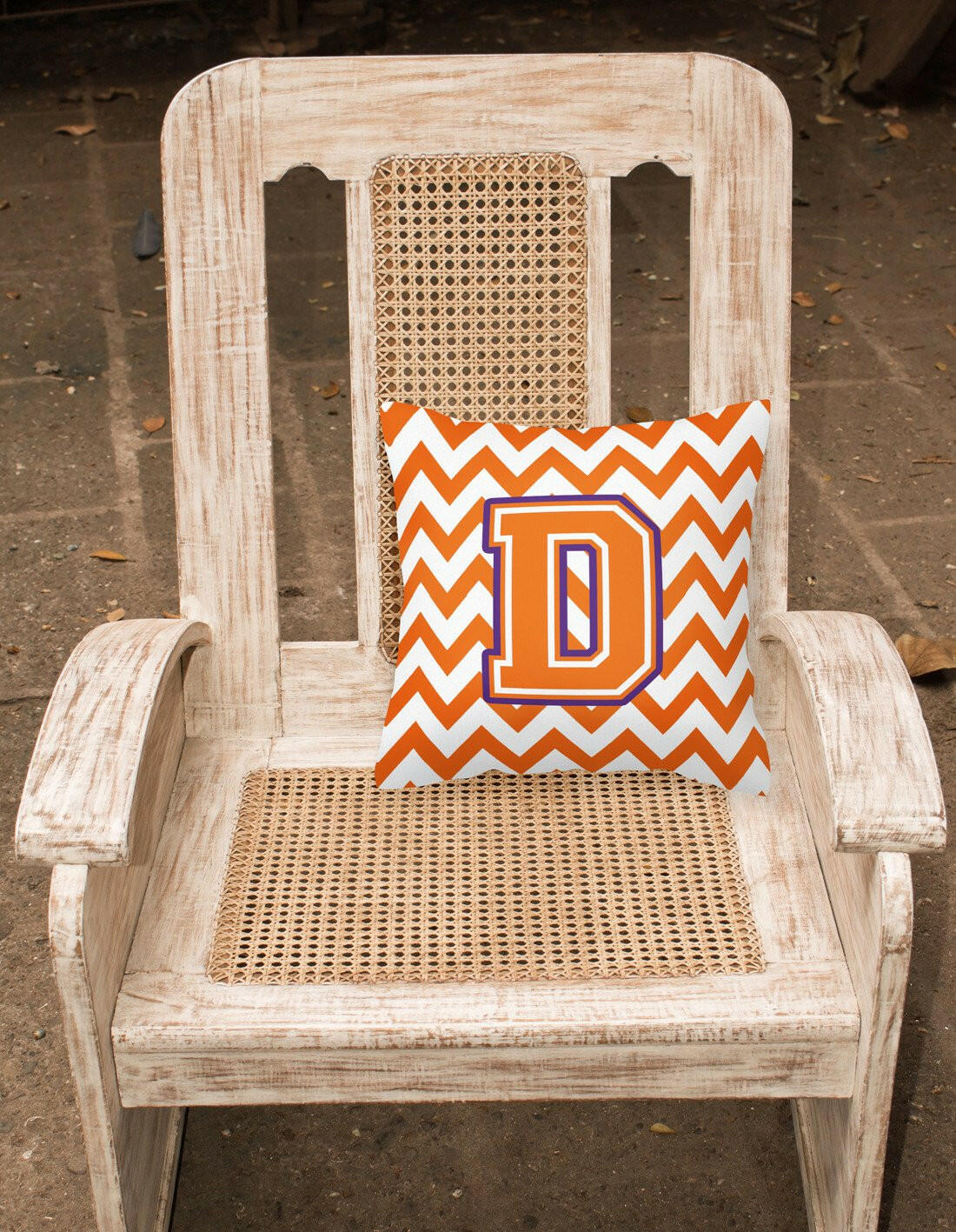 Letter D Chevron Orange and Regalia Fabric Decorative Pillow CJ1062-DPW1414 by Caroline's Treasures