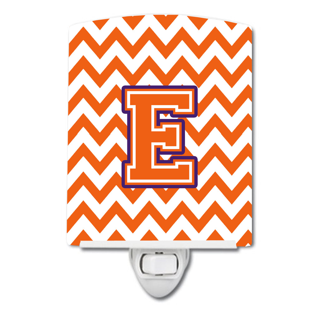 Letter E Chevron Orange and Regalia Ceramic Night Light CJ1062-ECNL - the-store.com